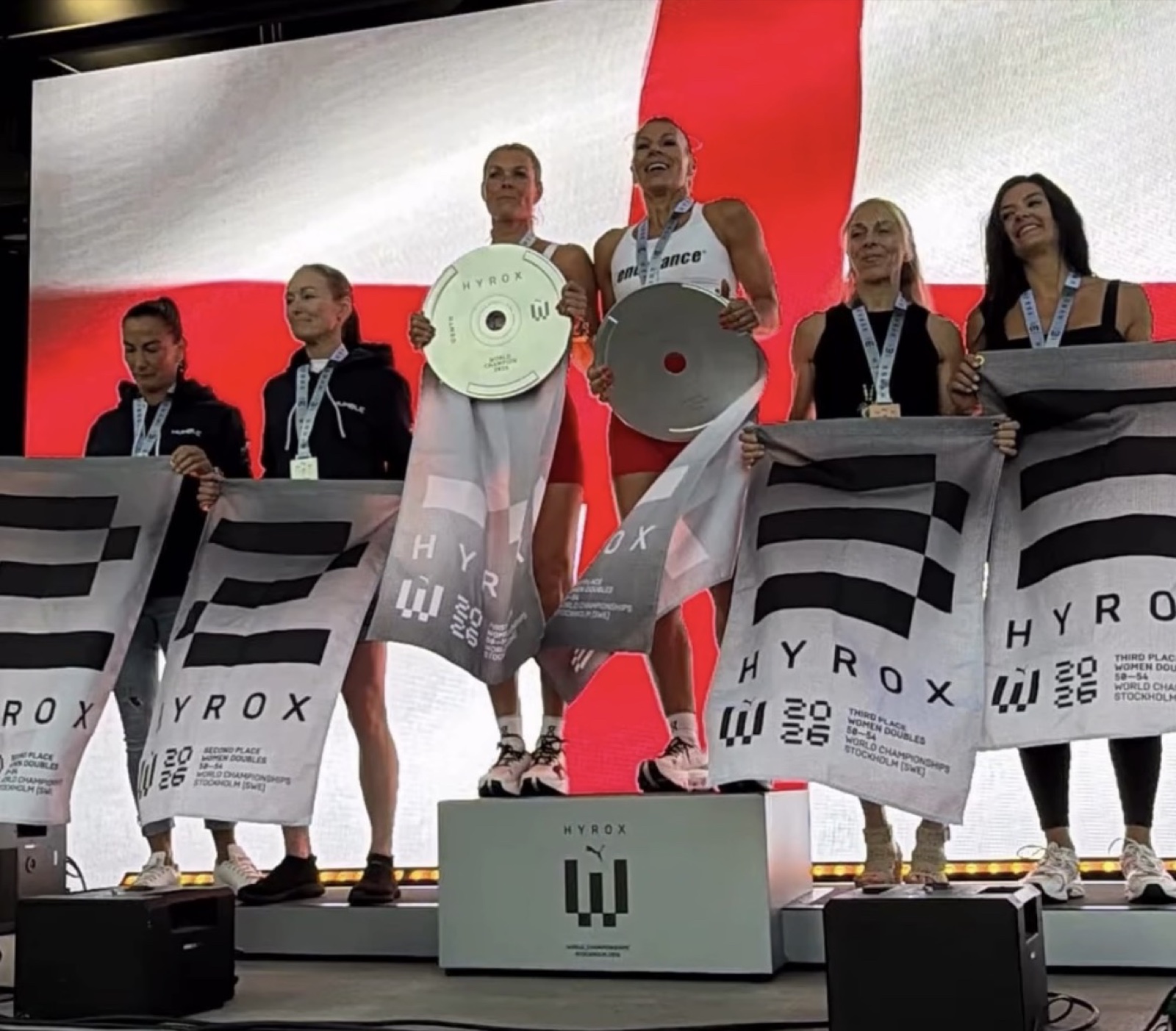 Emma Reeve on the top step of the podium at the Hyrox World Championships in Stockholm