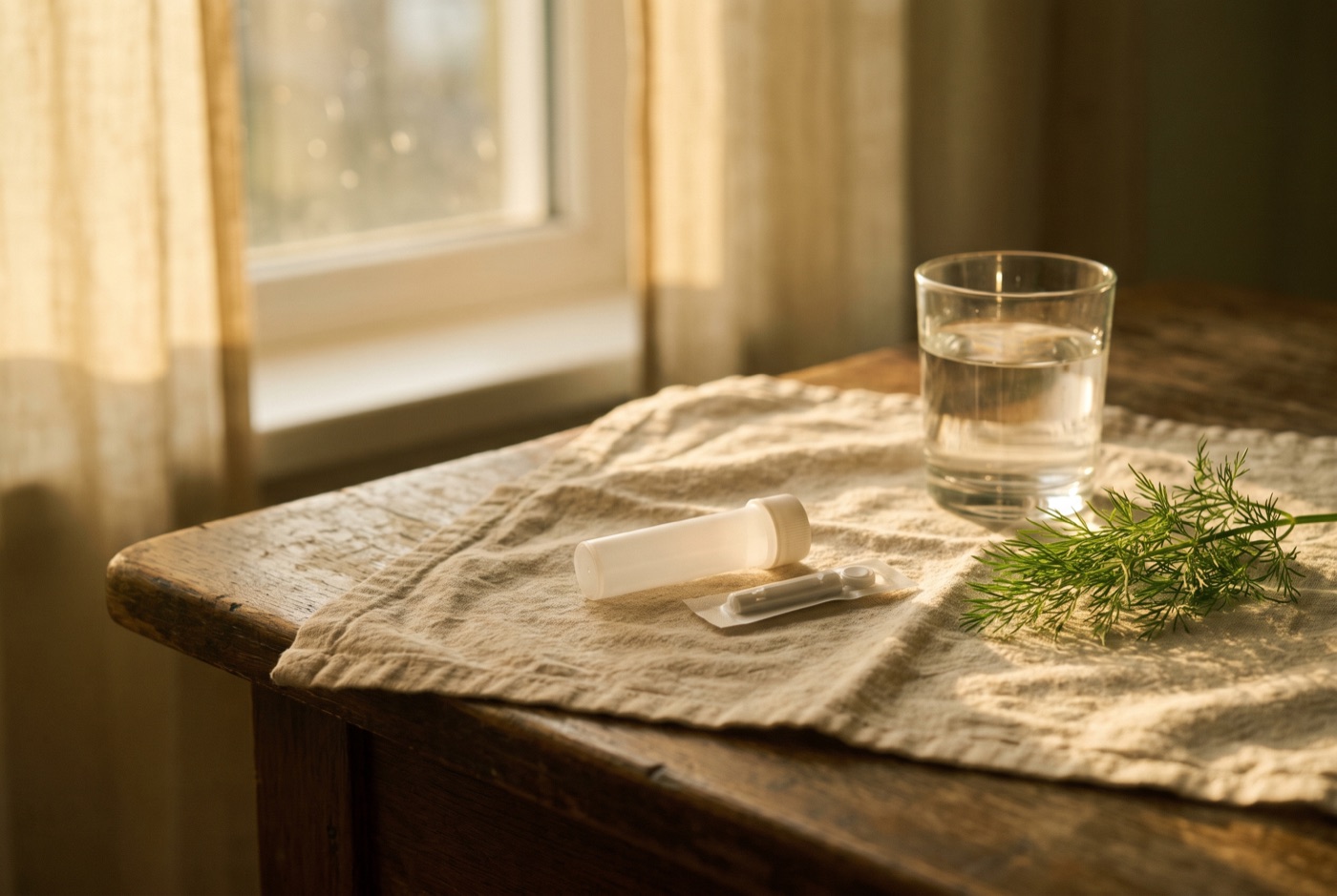 A collection tube and lancet on a folded cotton cloth