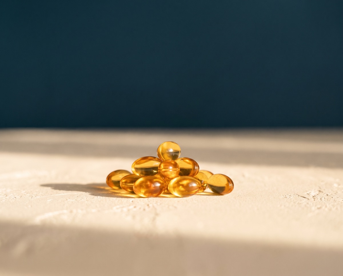 Golden-amber omega-3 softgel capsules